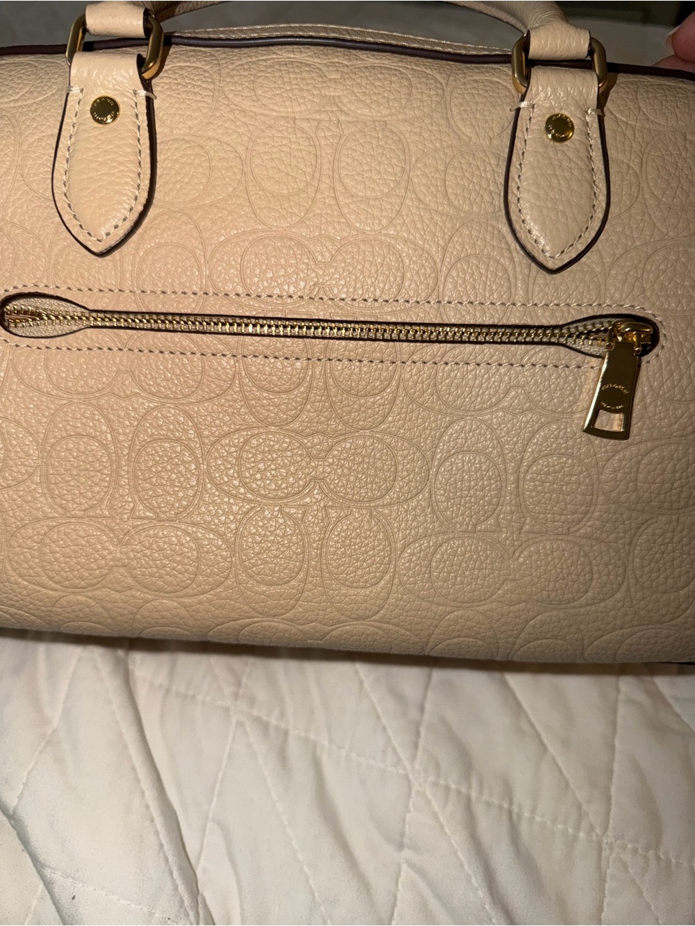 Coach Pebbled Leather Rowan Satchel Oat/Gold - Picture 6 of 8